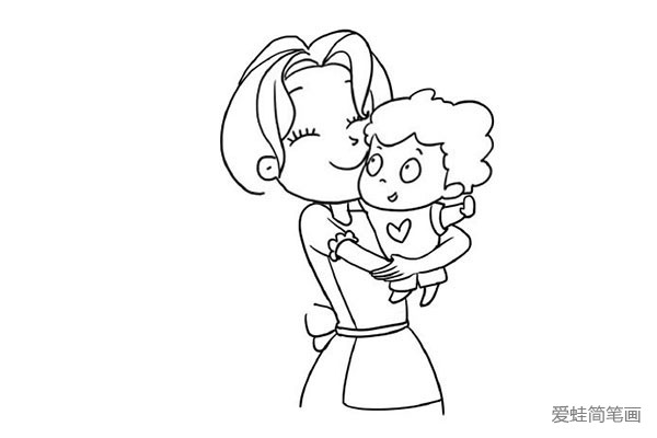 3.画出妈妈的身体和抱着的宝宝身体