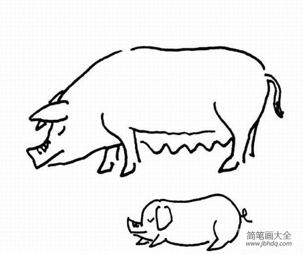 猪妈妈和小猪简笔画