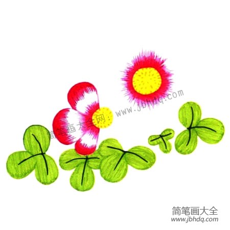 2.为叶子加叶脉，给一朵花设计花瓣，花瓣的大小很重要。