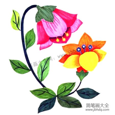 3.为画面涂色，画面颜色丰富，花的颜色统一。