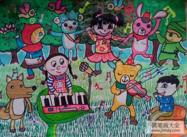 儿童画森林音乐会