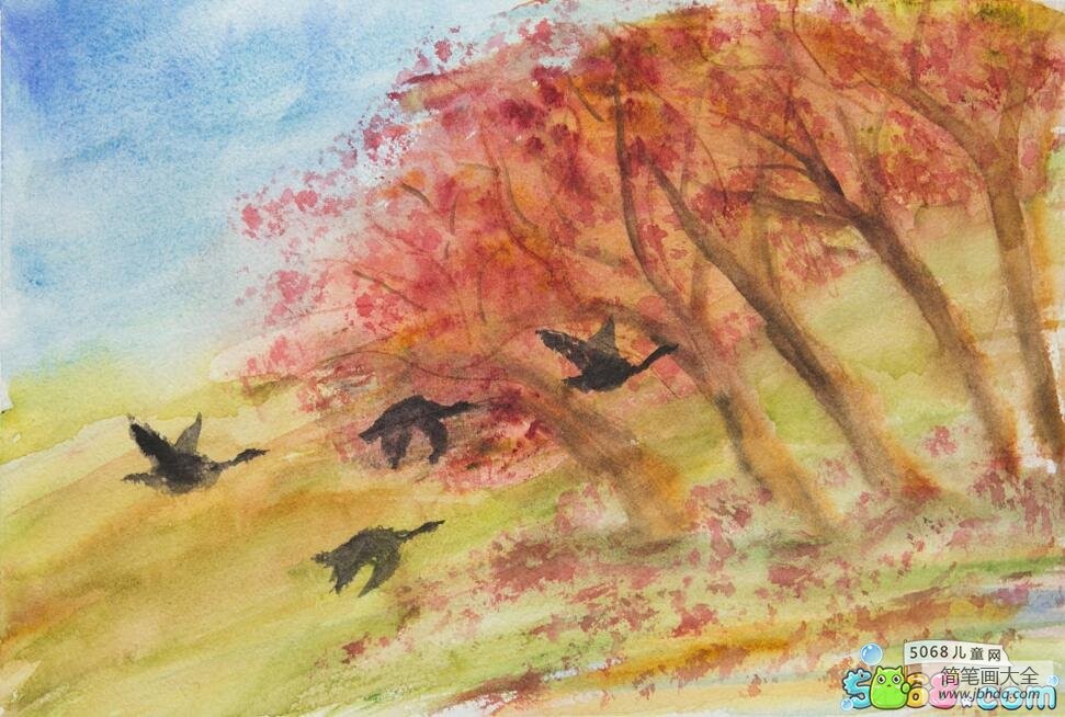 南飞的大雁画秋天的画作品欣赏
