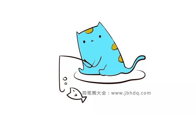 小猫钓鱼简笔画画法