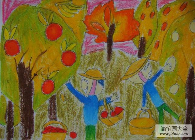 儿童画秋天的图画-秋收的季节