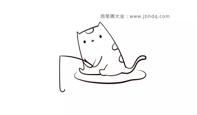 小猫钓鱼简笔画画法