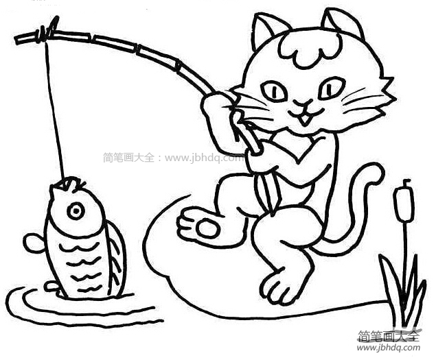 钓鱼的小猫简笔画
