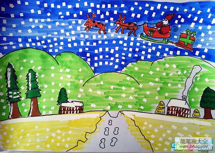 关于冬天的儿童画-白雪飘飘