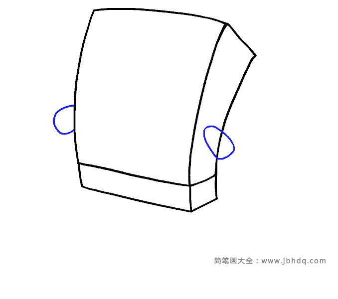 第3步：在矩形的左右两边各画一个不规则的椭圆形状，这将形成海绵宝宝的手臂。