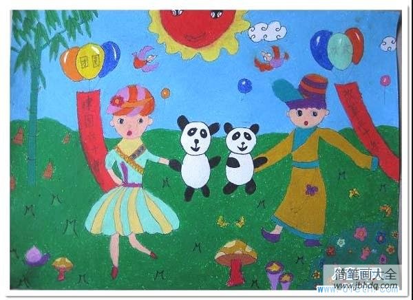 幼儿国庆节儿童画画作品：载歌载舞