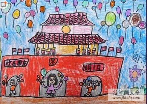 小学生国庆节儿童画-国庆节的气球