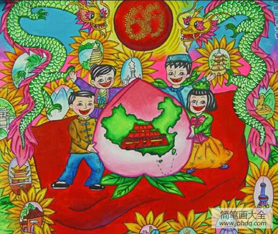 欢庆国庆节儿童画作品欣赏-祖国生日快乐