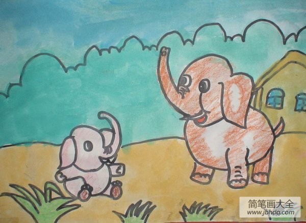 水彩画作品“小象和妈妈”在线投稿