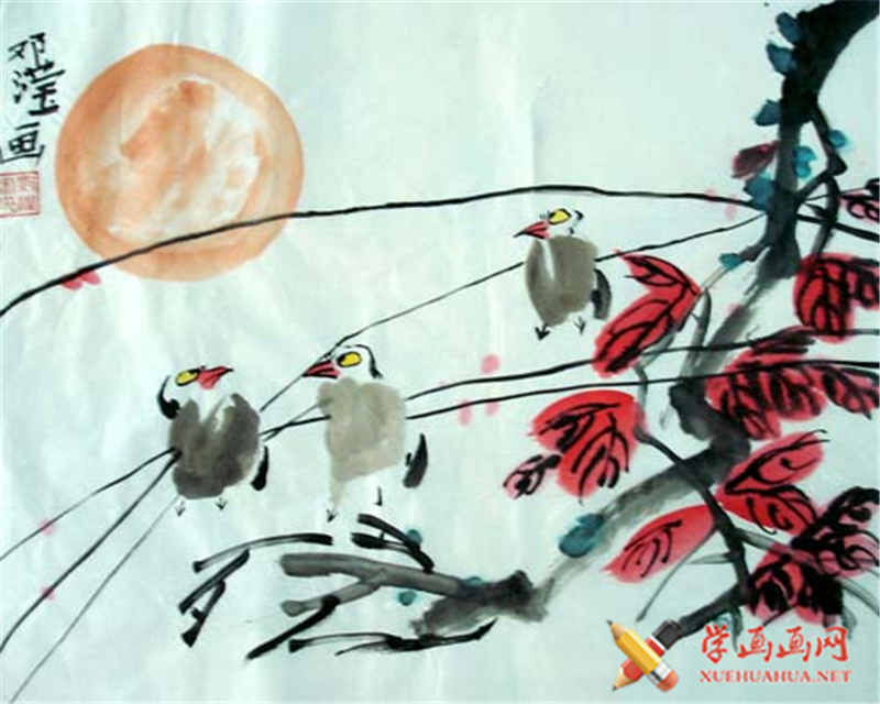 儿童中国画喜鹊(1)