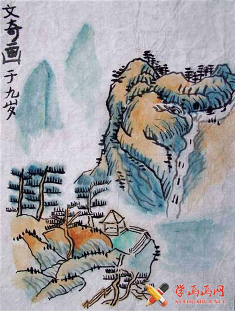 儿童中国画作品山间风景(1)