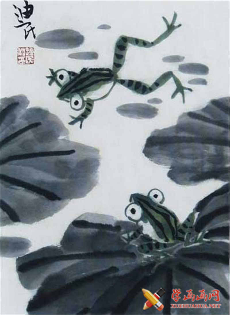 儿童中国画青蛙跳水(1)