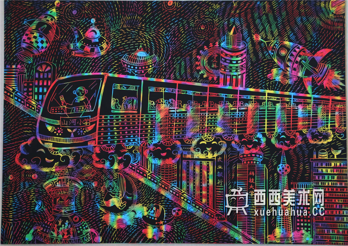 二等奖获奖科幻画《月球到地球的直通车》赏析(1)