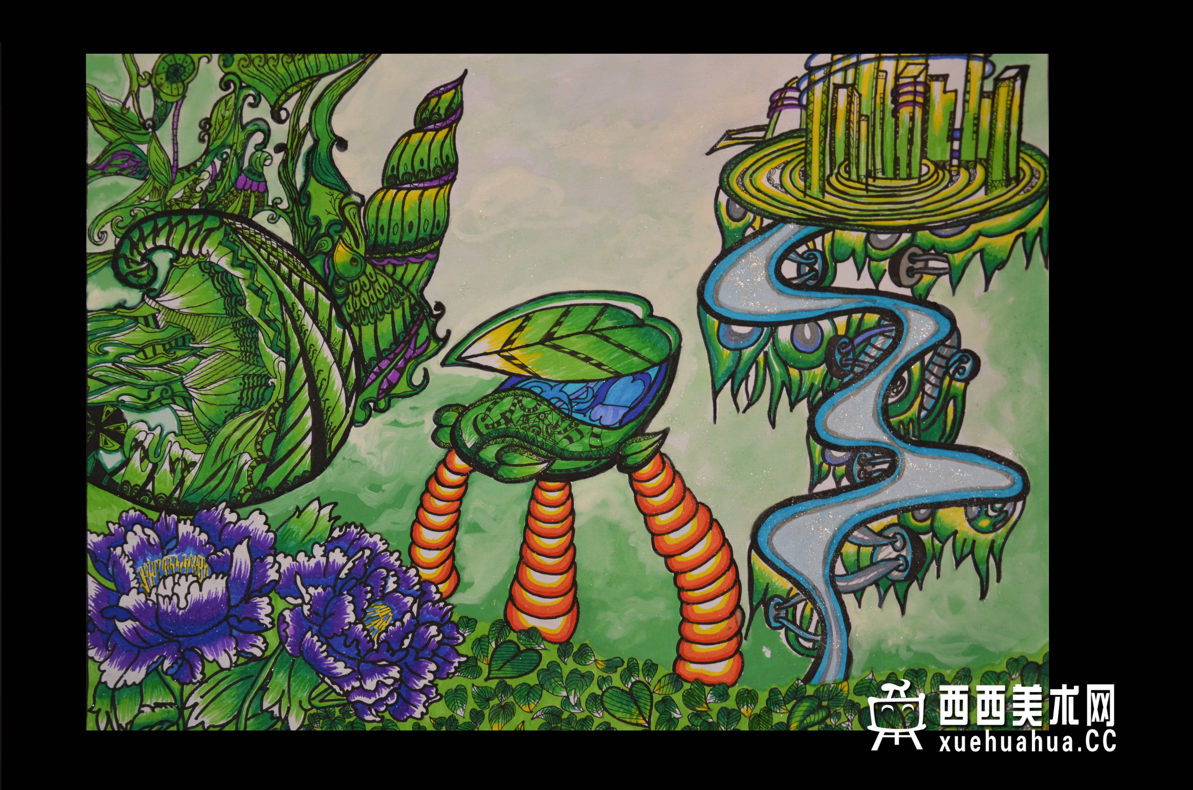 优秀中学生获奖科幻画《植物能源交互城》欣赏(1)