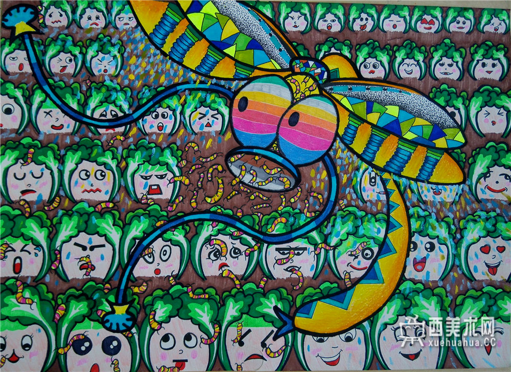 三等奖儿童科幻画《蜻蜓自动吸虫器》(1)