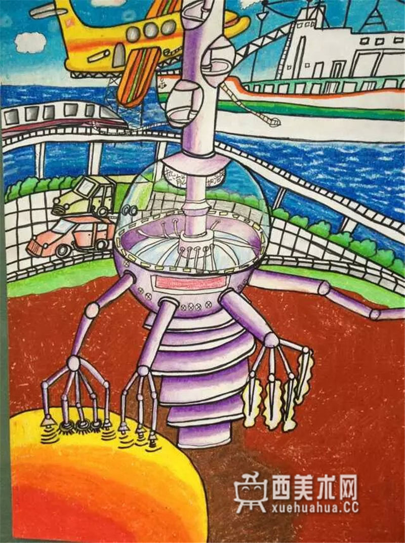 小学生获奖科幻画《未来热能“加油站”》(1)
