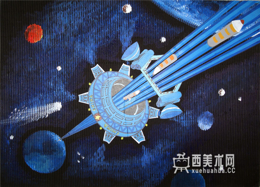 小学生三等会科幻画《宇宙能量太空电梯》(1)