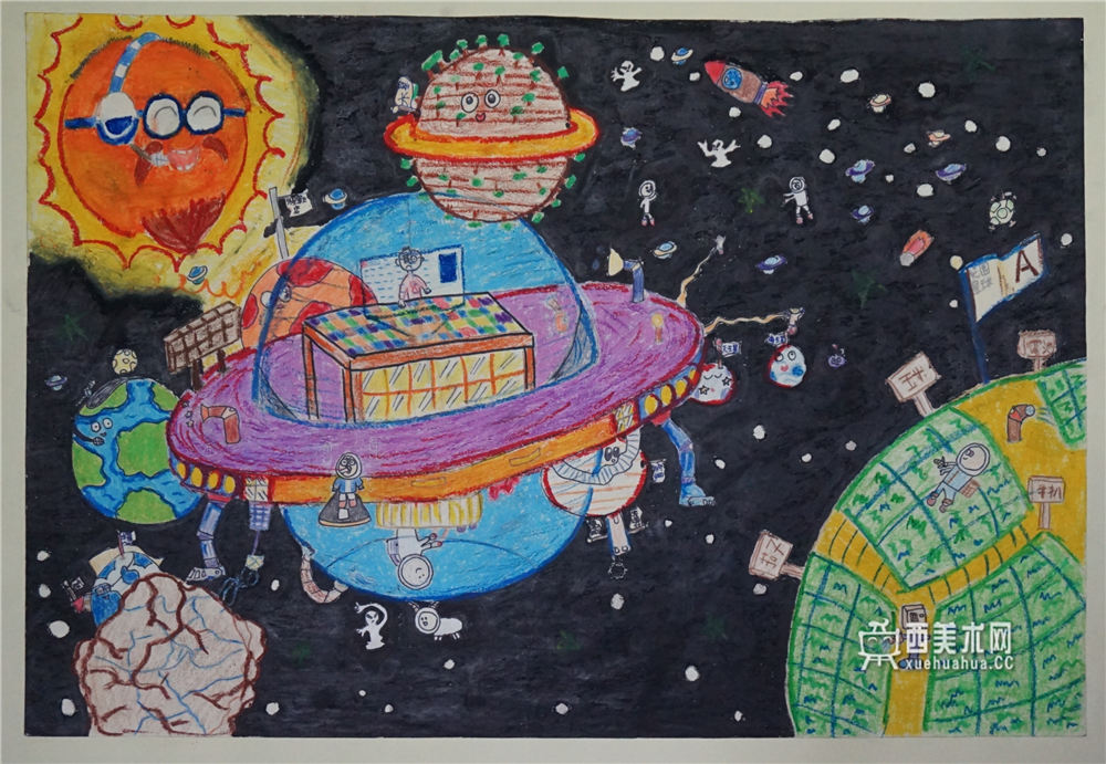 中学生获奖科幻画《我心中的未来太空》赏析(1)