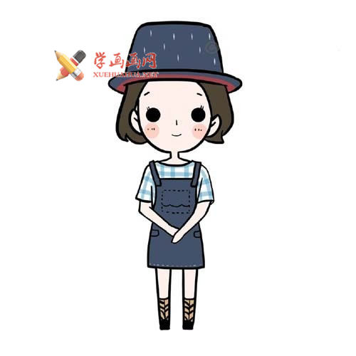 戴帽子的小女孩的简笔画画法教程【彩色】(9)