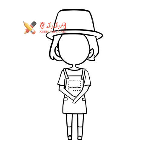 戴帽子的小女孩的简笔画画法教程【彩色】(7)