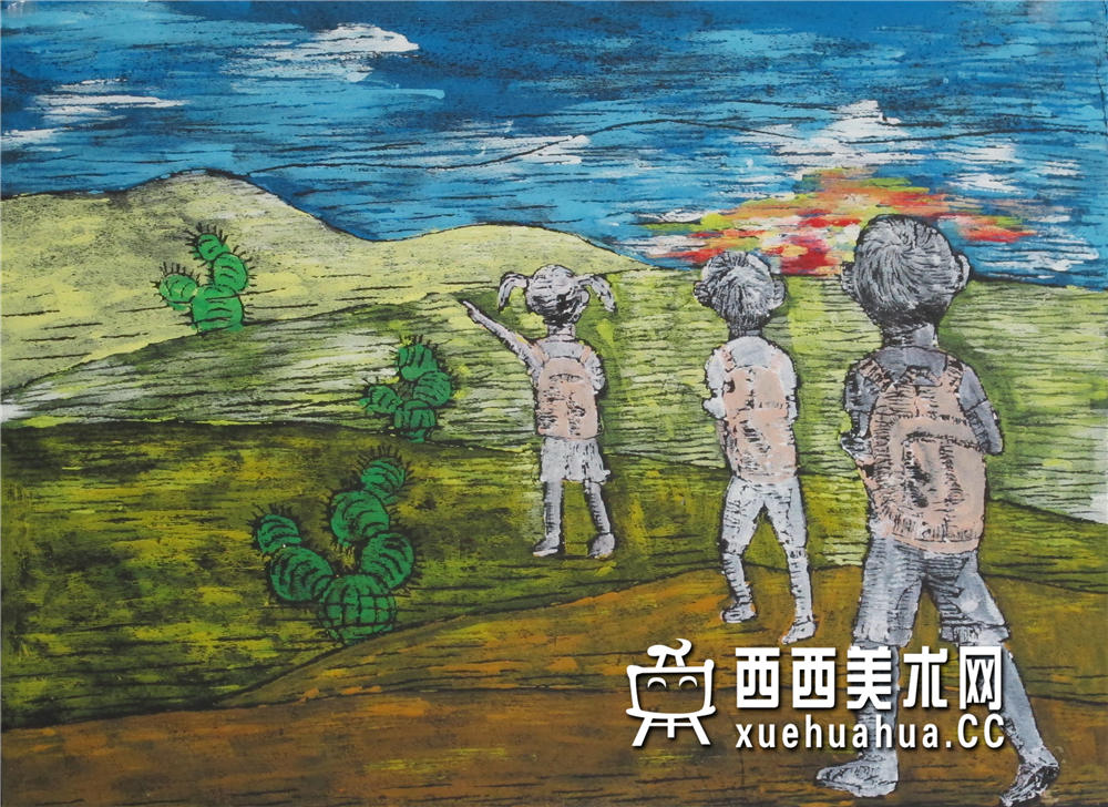 三等奖小学生获奖科幻画《沙漠畅想曲1-走进少摸》赏析(1)