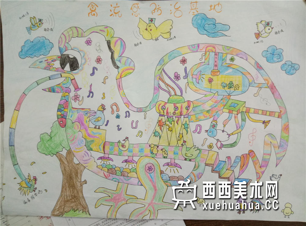 三等奖小学生获奖科幻画《禽流感防治基地》欣赏(1)