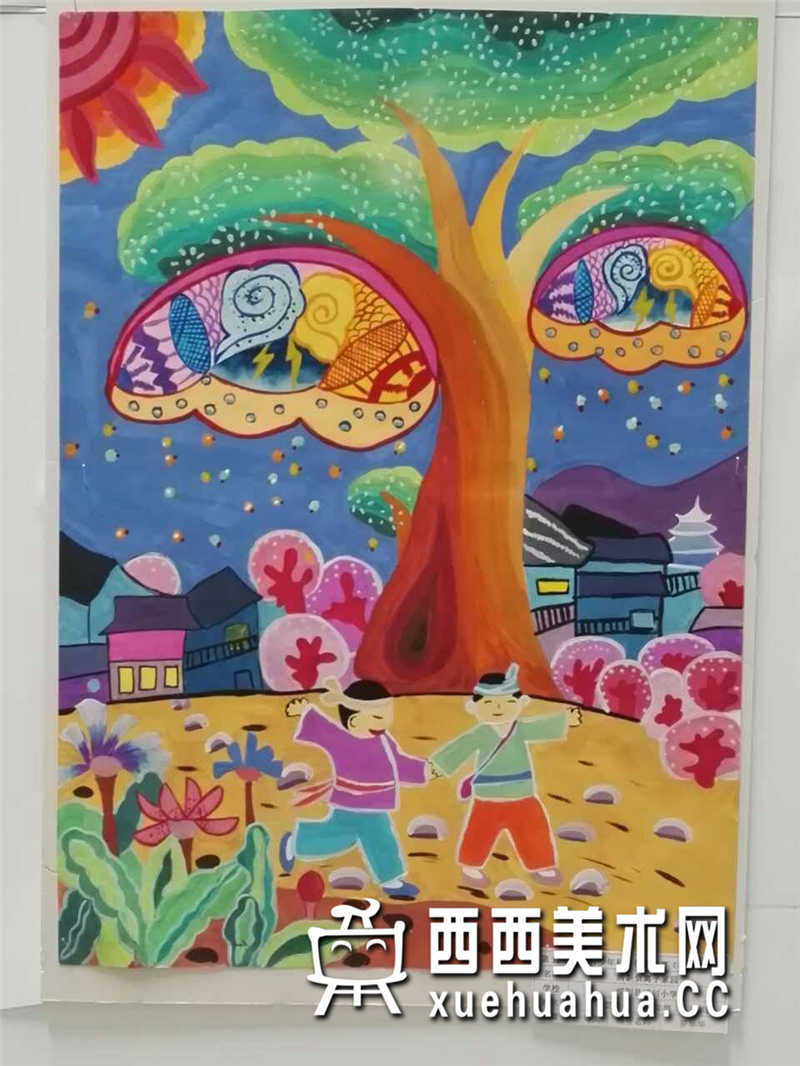 二等奖儿童获奖科幻画《清新负离子家园》欣赏(1)