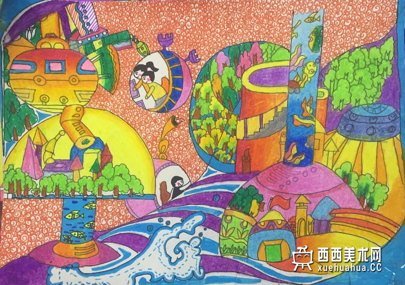 三等奖小学生获奖科幻画《未来的科技》欣赏(1)