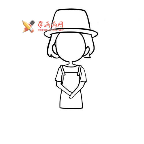 戴帽子的小女孩的简笔画画法教程【彩色】(6)