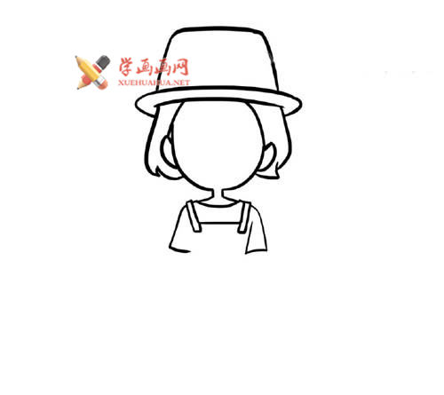 戴帽子的小女孩的简笔画画法教程【彩色】(4)