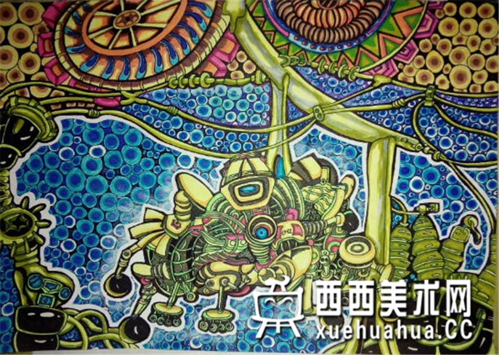 优秀儿童获奖科幻画《海洋资源整合开发器》赏析(1)