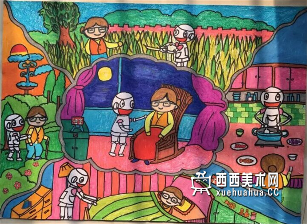 优秀小学生获奖科幻画《多功能爱心机器人》赏析(1)