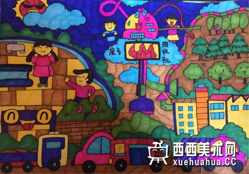 三等奖小学生获奖科幻画《废气回收机》(1)