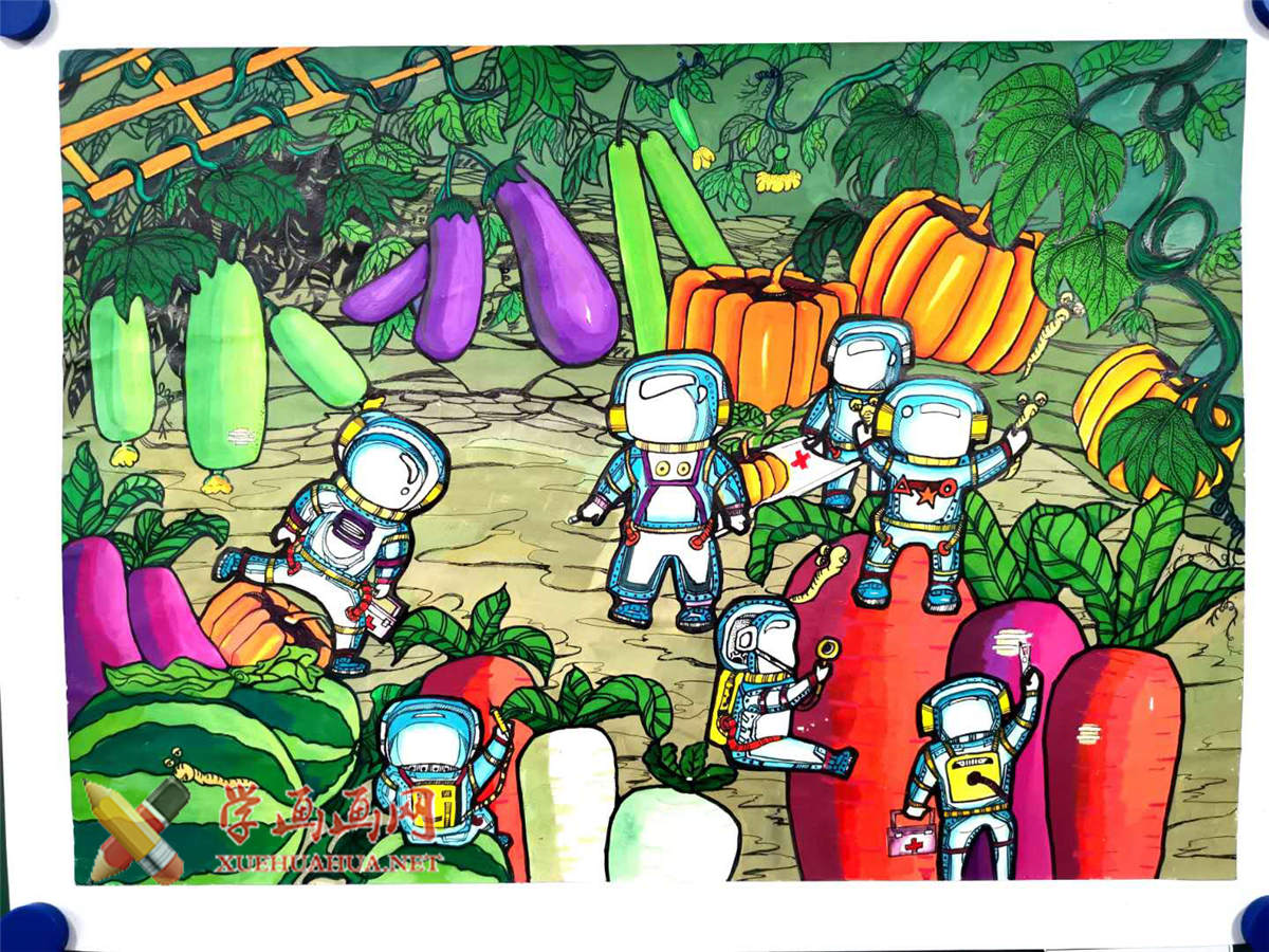 小学生科幻画：《蔬菜园里的医生》(1)