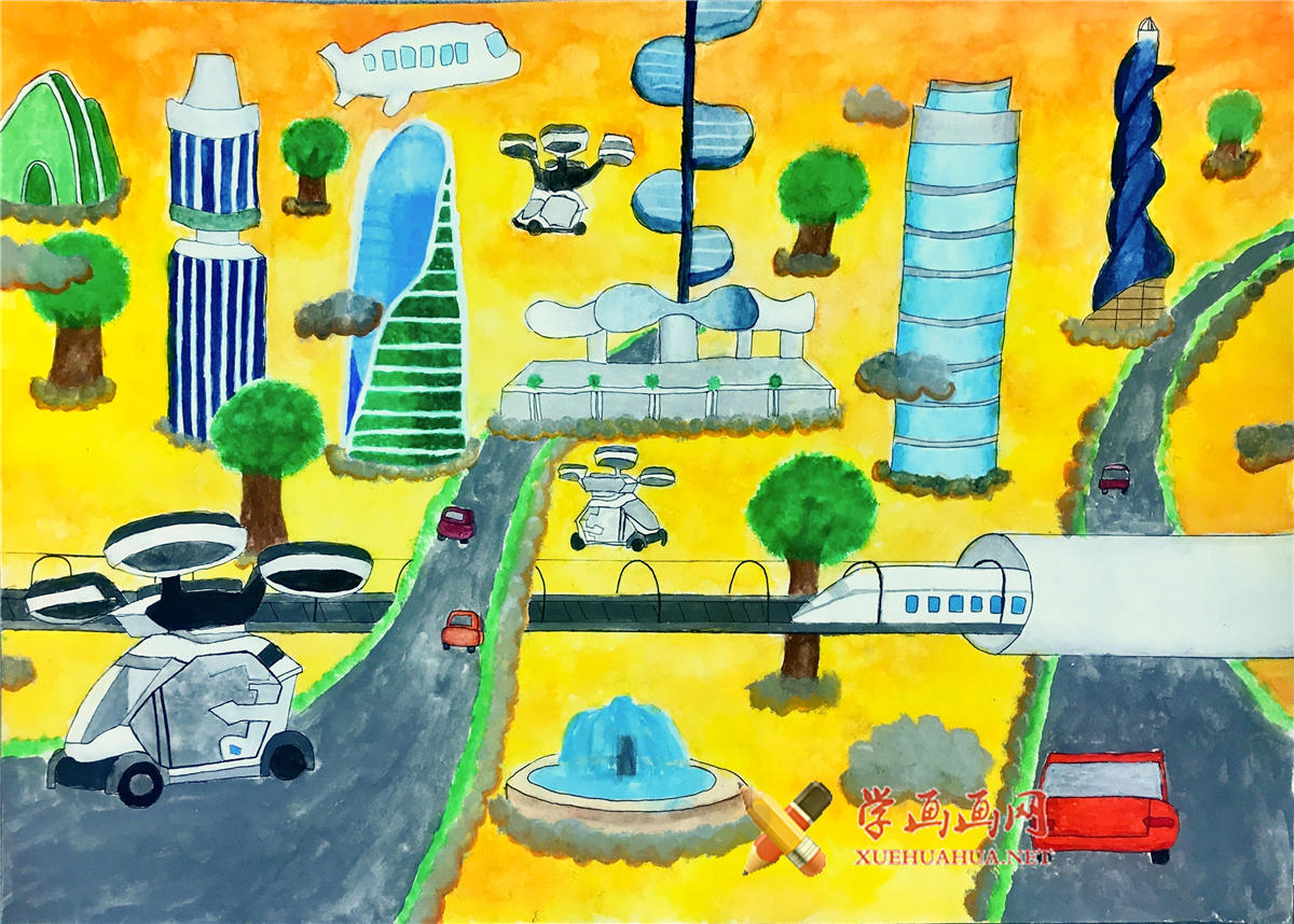 三等奖中学生环保科幻画《未來交通》(1)