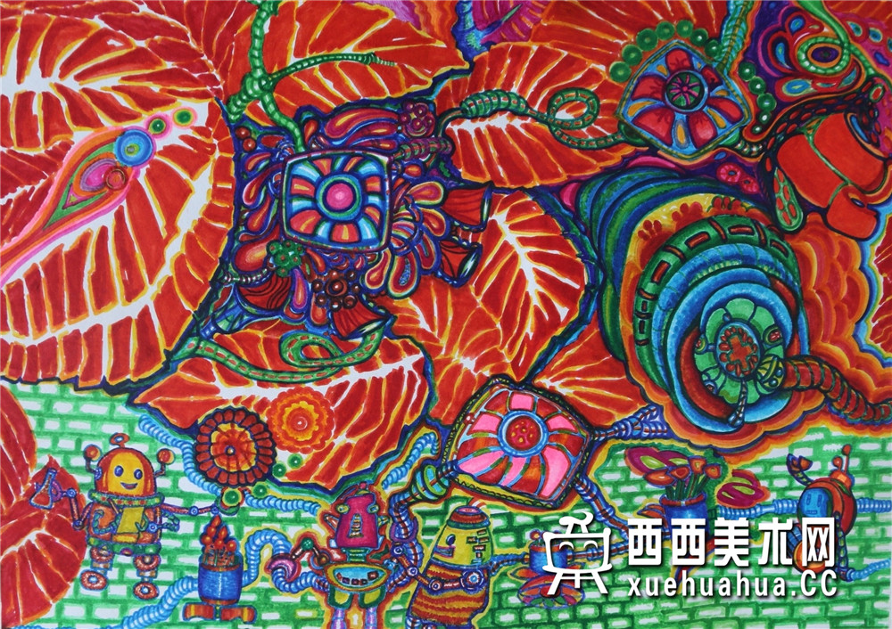 优秀中学生获奖科幻画《植物血库基地》赏析(1)