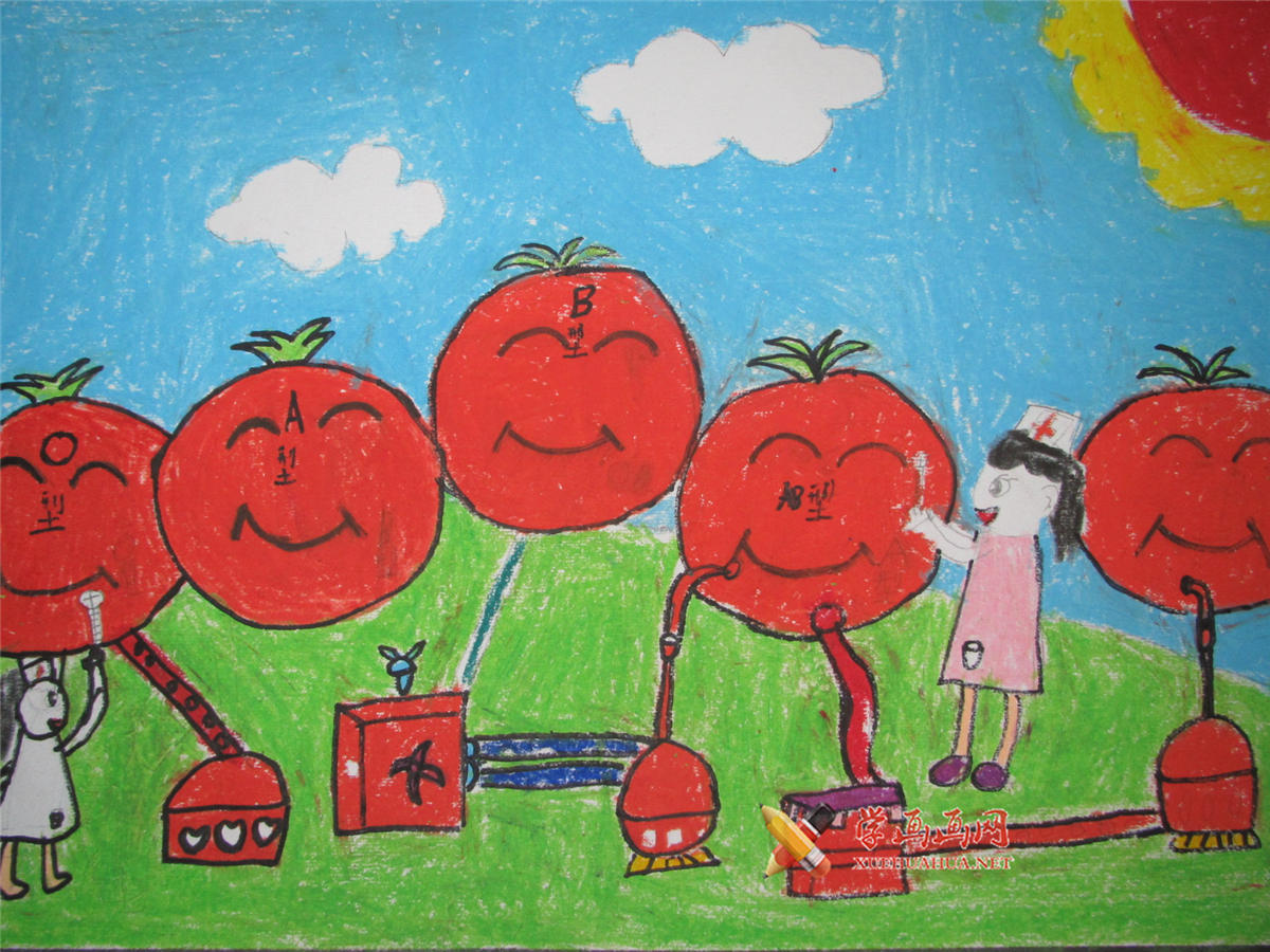 二年级小学生获奖科幻画《转基因西红柿血库》(1)