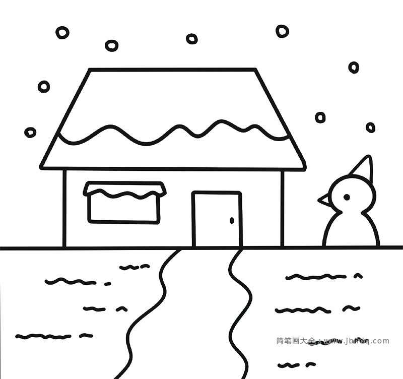 雪景房子简笔画图片1