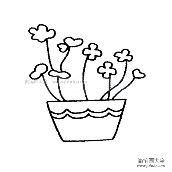 盆栽小花进阶版简笔画