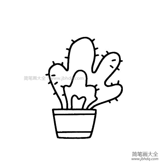 花盆里的仙人掌简笔画