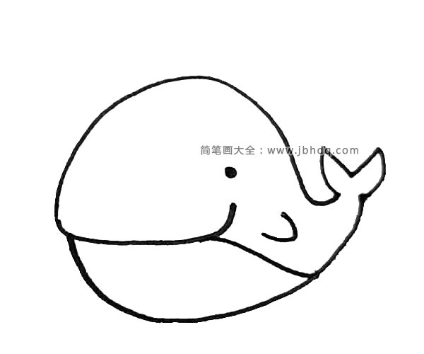 第四步：中间画过来一条弧线作为肚皮，再画上鲸鱼的手。