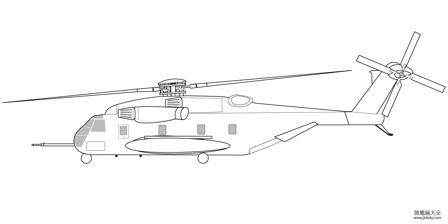 学画军用直升机