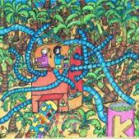 三等奖小学生科幻画《槟榔采摘分类包》