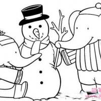 儿童简笔画：大象与雪人