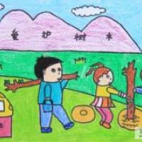 关于植树节的儿童画-请爱护树木