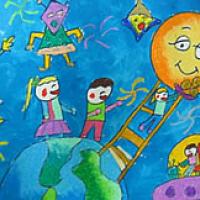 登上月球的梯子儿童画