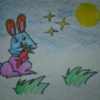 玉兔赏月，中秋节主题儿童画作品